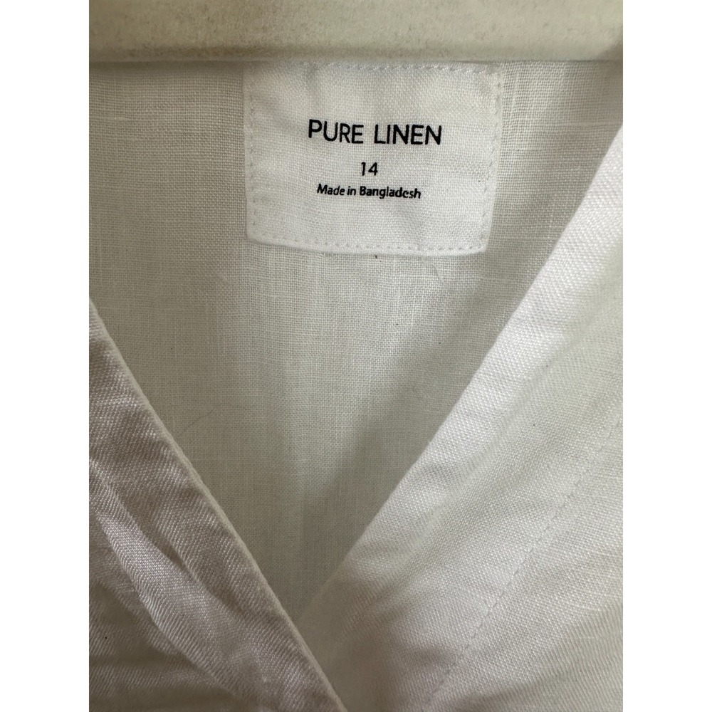 Marks & Spencer M&S Pure Linen V-Neck Popover Top White US Size 10 Lagonlook - Picture 7 of 11